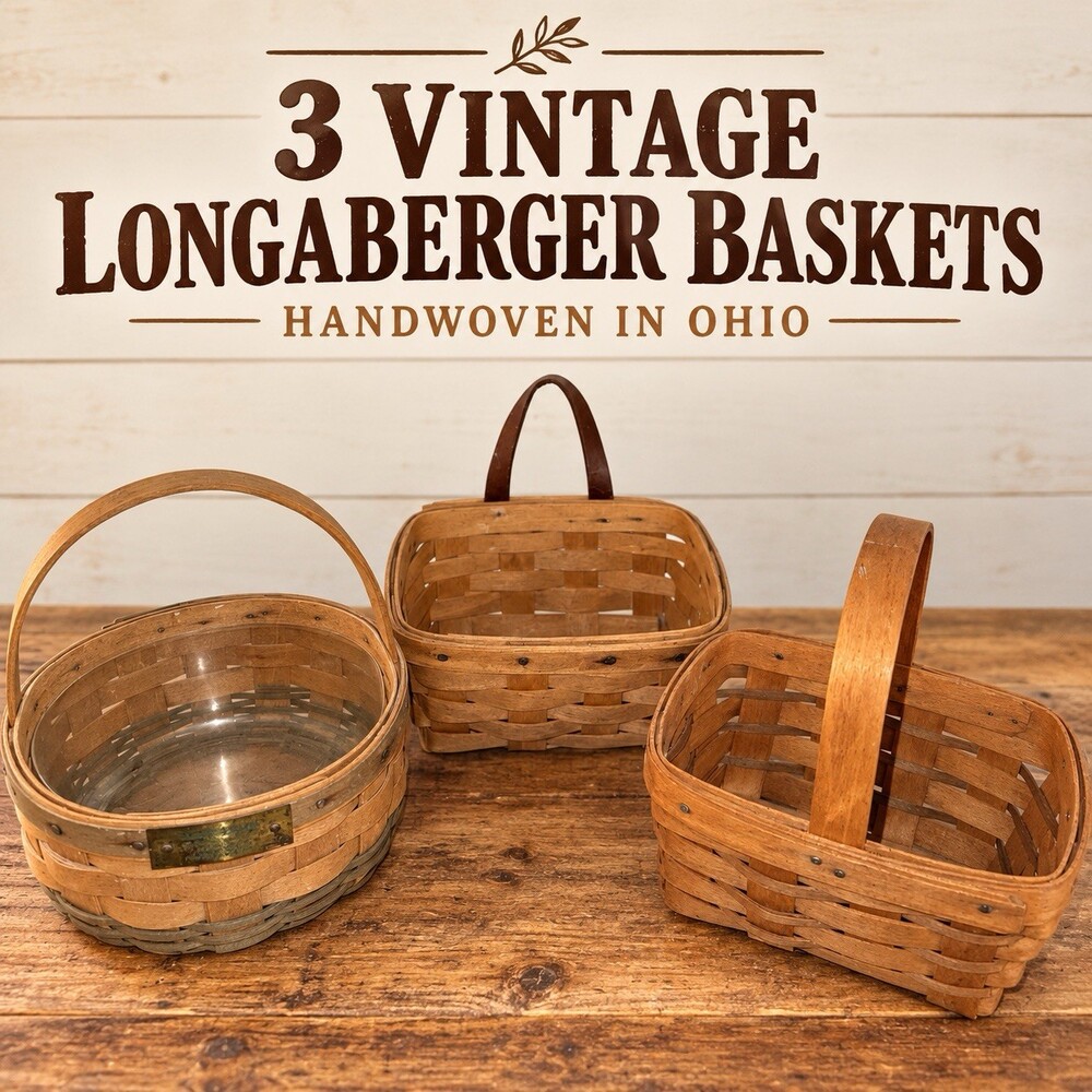 Vintage Longaberger Basket Lot of 3 Signed 1985 Handwoven Dresden Ohio USA